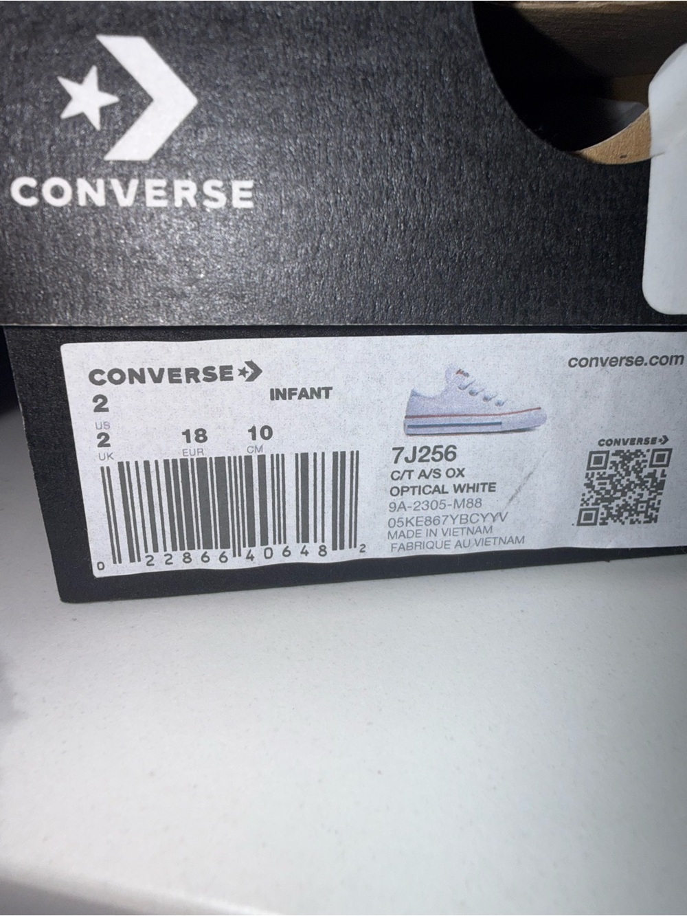 Converse Kids White Canvas Low-Top Sneakers with Red & Navy Trim size 2 infant - Picture 5 of 6